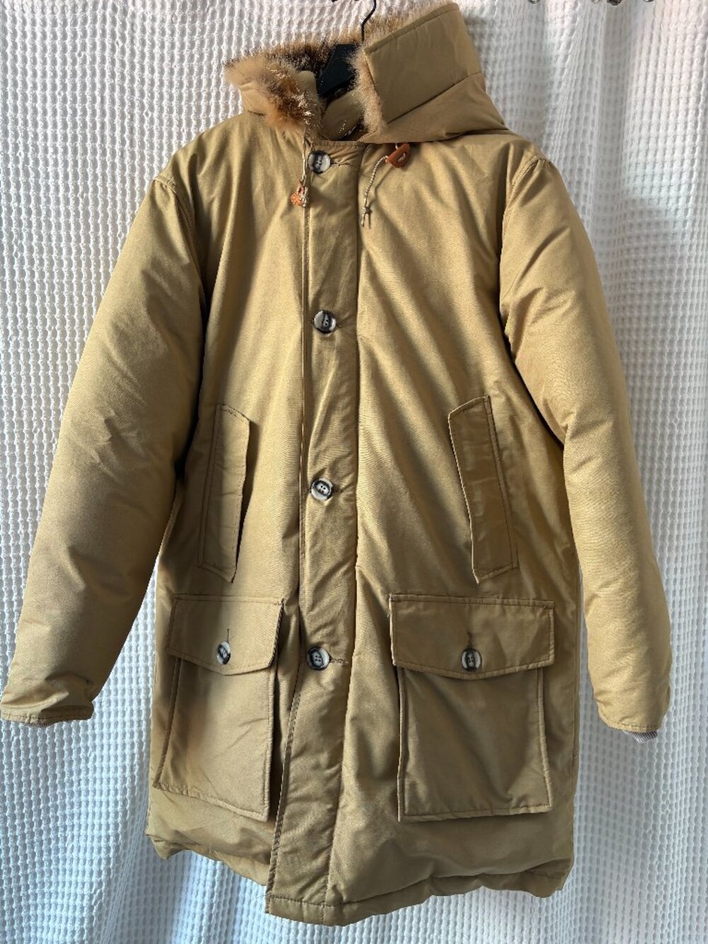 Vintage L.L. Bean tan down parka coyote fur trimmed hood men's size XL/XXL READ